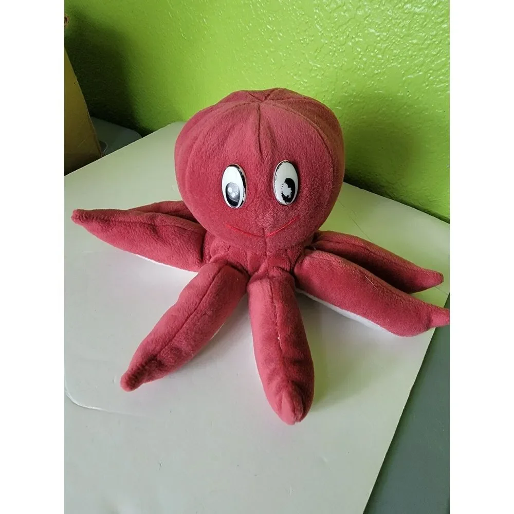 Vintage Red Octopus Diamond Plush Stuffed Toy VTG